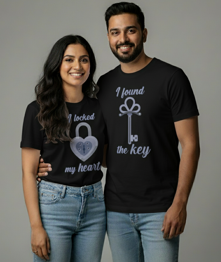 Heart Lock and Key matching couple T-shirts