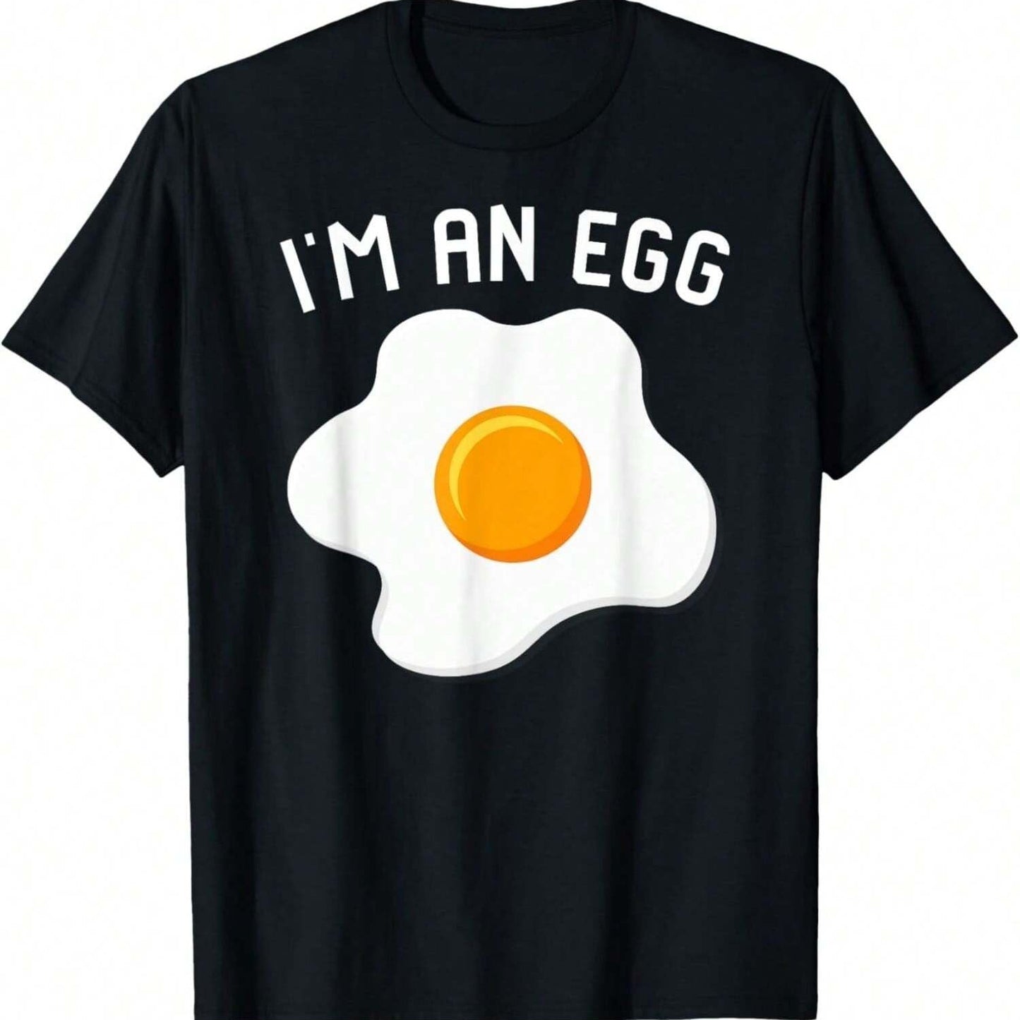 Black t-shirt with "I'm An Egg" text and a fried egg graphic. A playful design for egg lovers with a sense of humor.