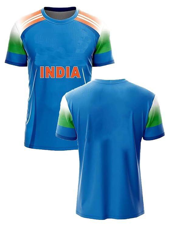 India Cricket ODI T-Shirt featuring team colors and sponsor logos.