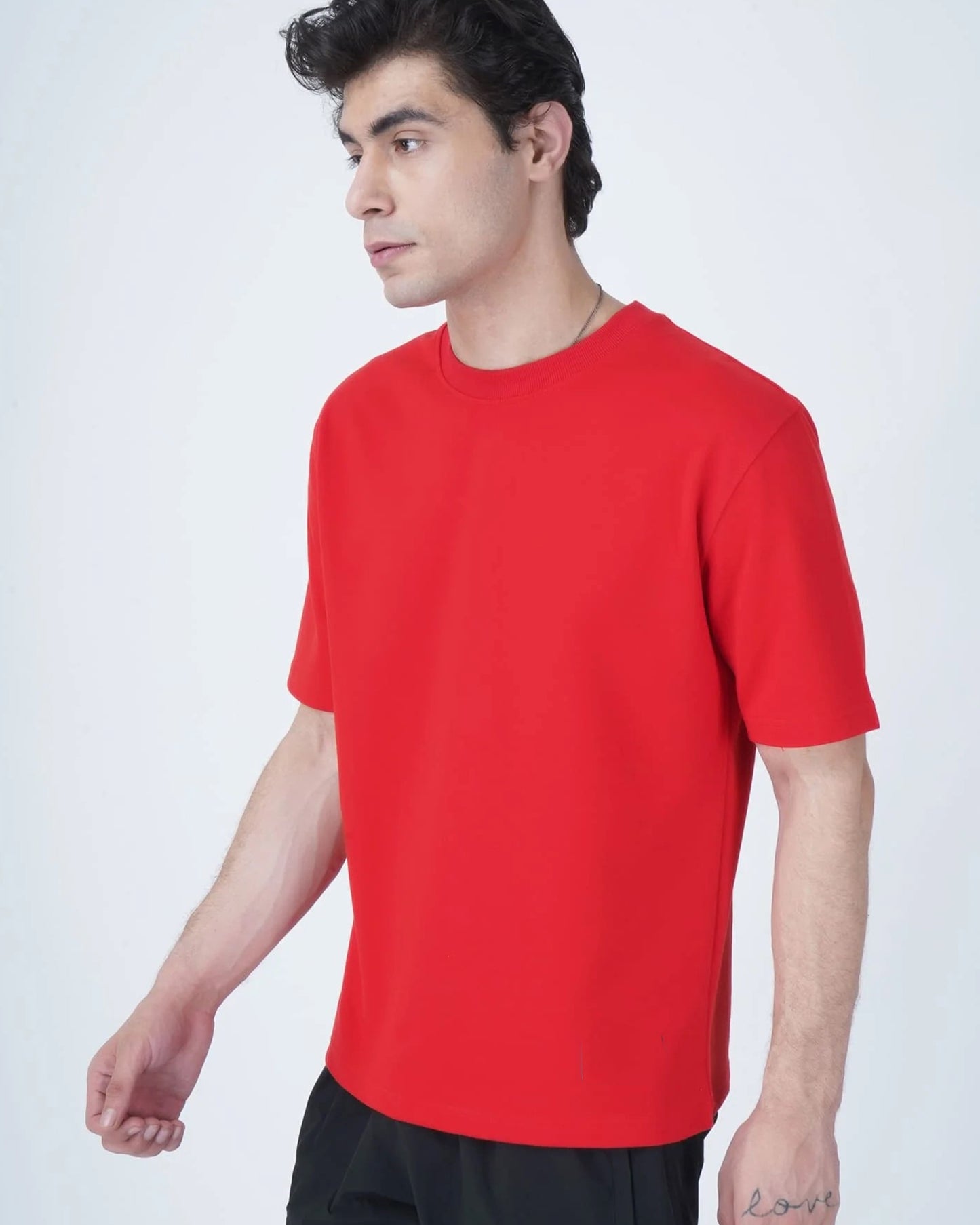 Left View of Short Sleeve Red Oversize T-Shirt