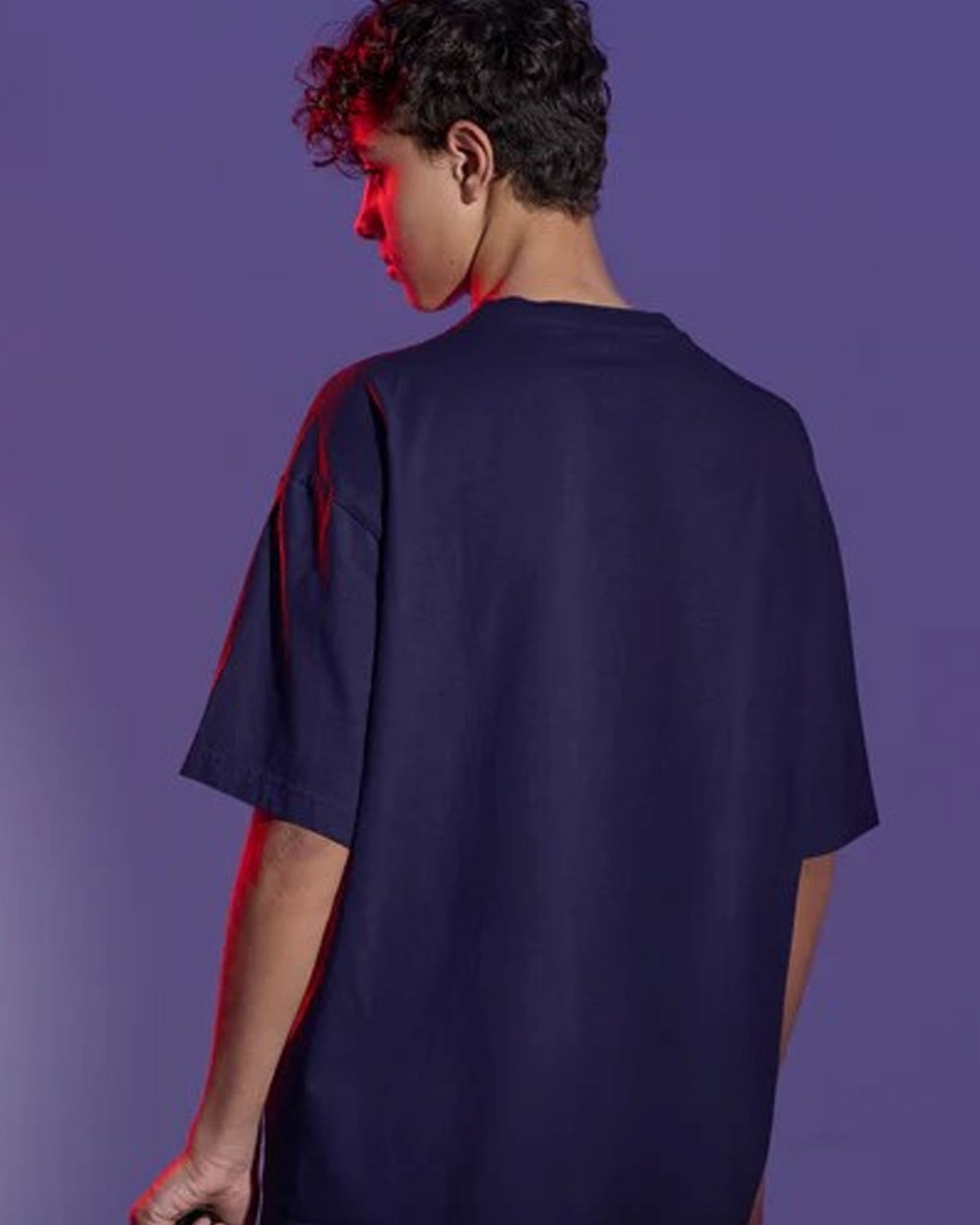 Back side Men_Solid_Round_Neck_Pure_Cotton_Black_T-Shirt back view