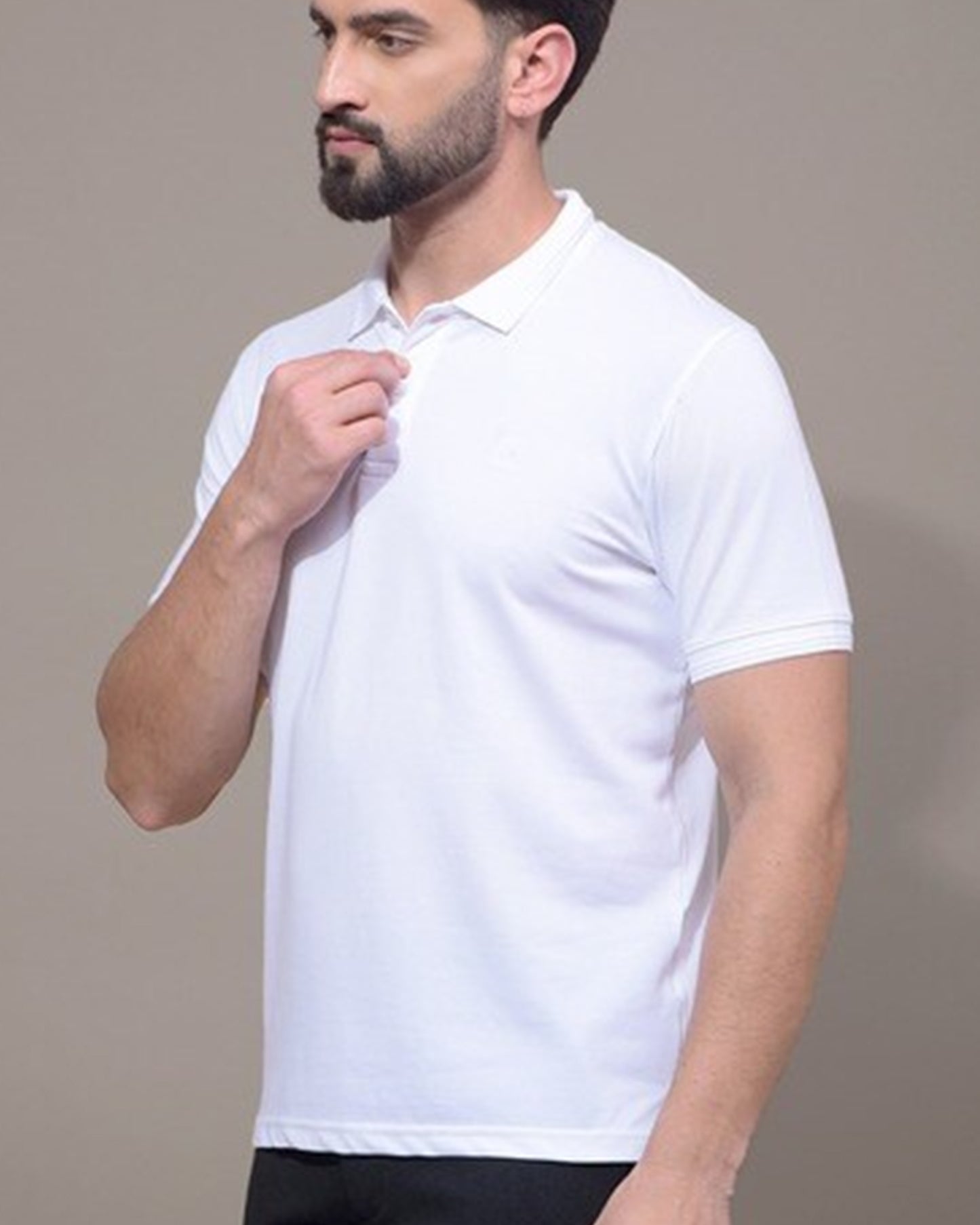 Men_s_Classic_White_Short_Sleeve_Polo_T-Shirt_Comfortable_Casual_Wear Side view