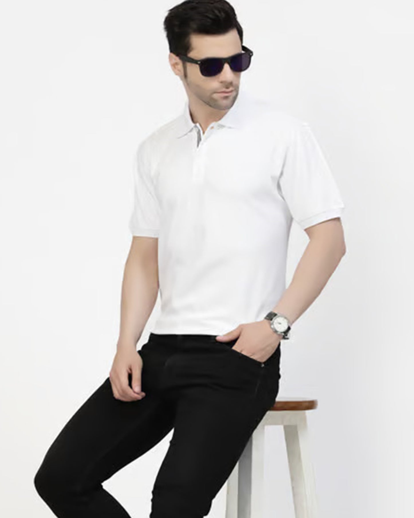 Men_s_White_Regular_Fit_Polo_TShirt_Casual_Short_Sleeve Front side