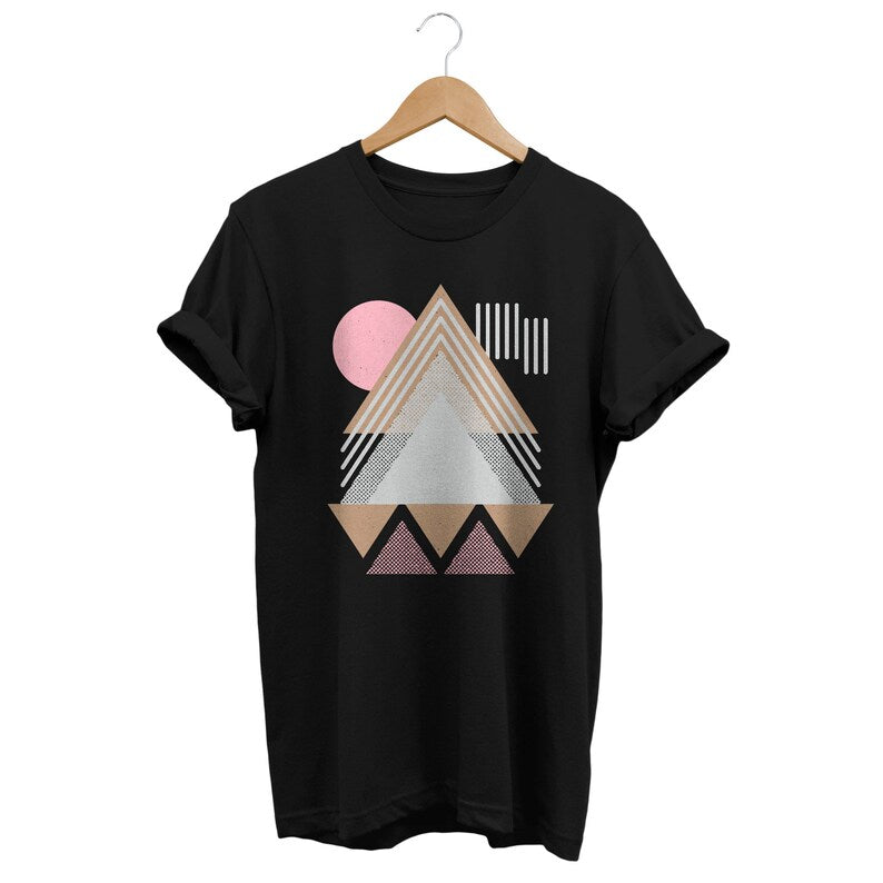 Modern Geometric Triangle in Black T-shirt with Pastel Accents