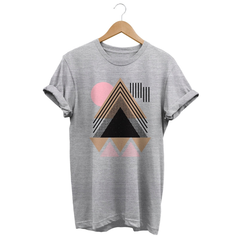 Modern Geometric Triangle in Light Steel Grey T-shirt with Pastel Accents.