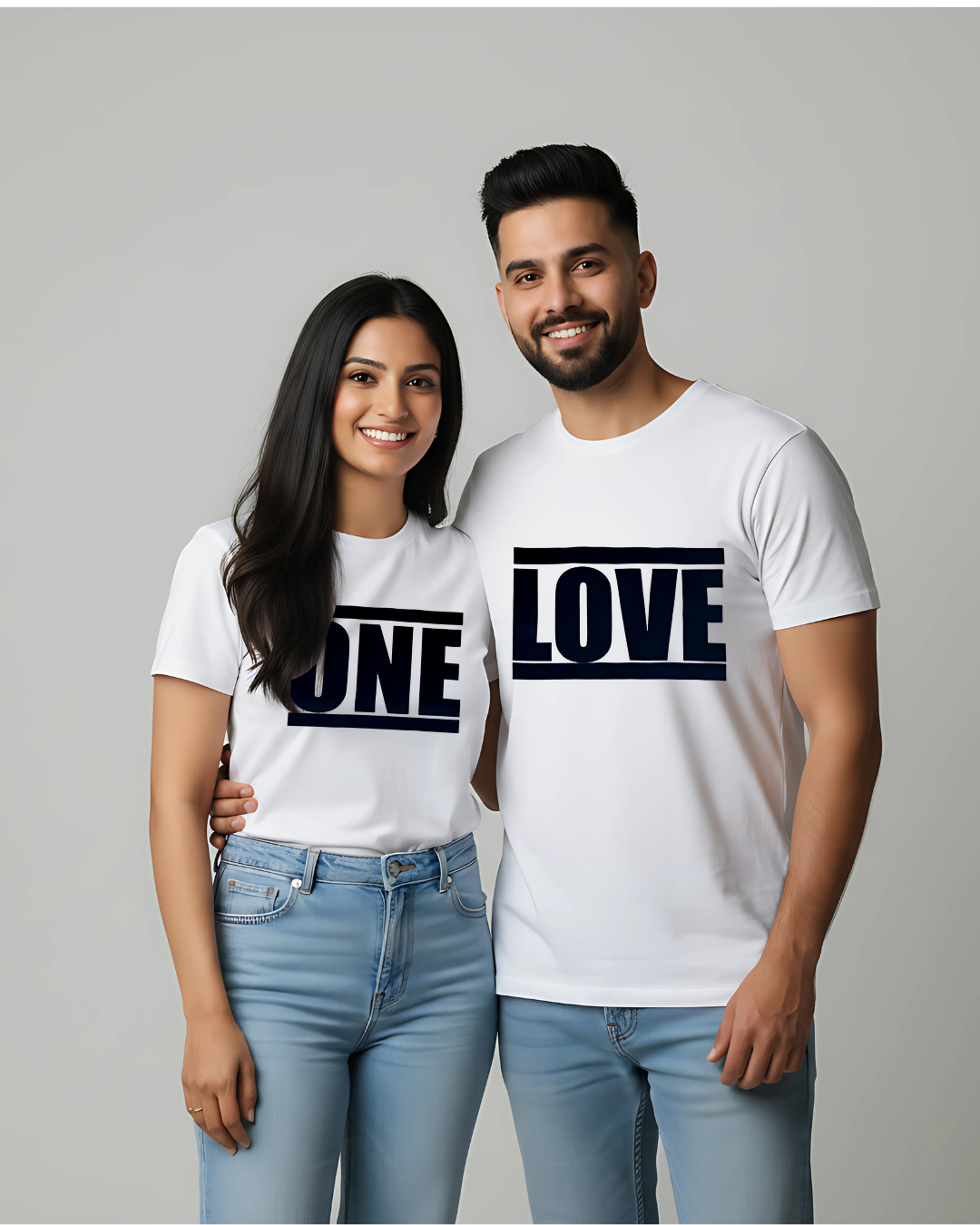 "ONE LOVE" Split Text Matching Couple T-Shirts