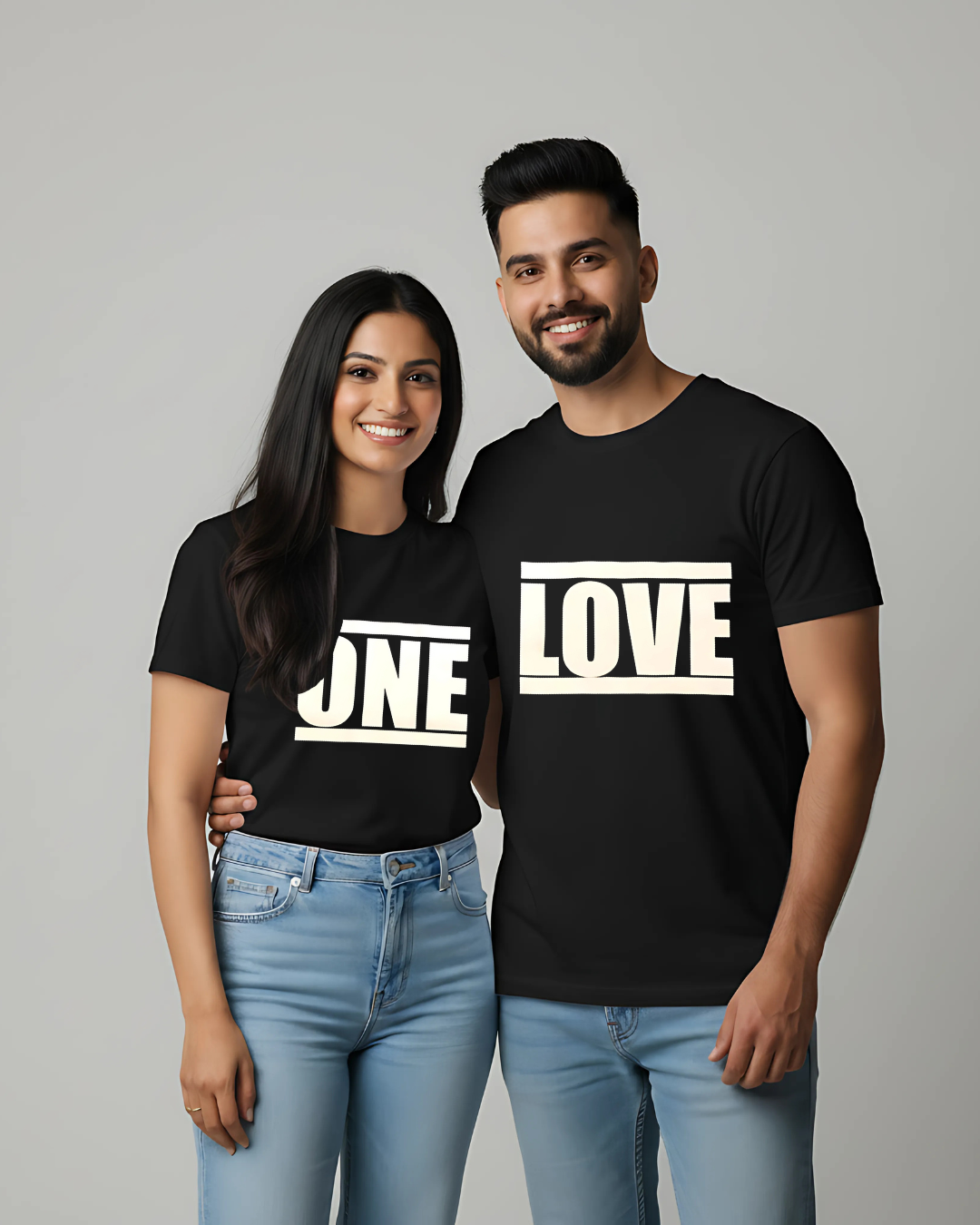"ONE LOVE" Split Text Matching Couple T-Shirts