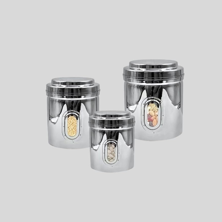 Stainless Steel Food Container with Transparent Window – Durable Storage Jars (500ml, 750ml, 1L) 18044