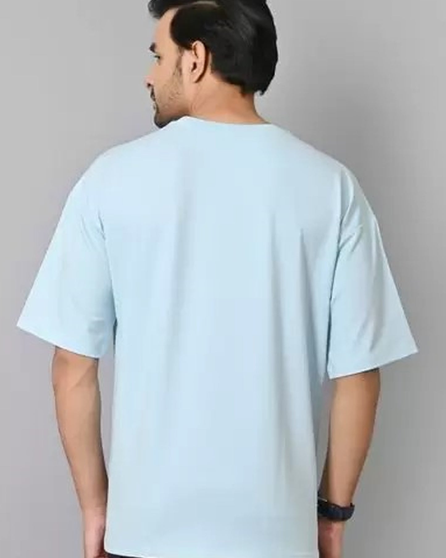 Sky Blue Oversized T-Shirt Casual Style with Relaxed Fit Close Back View