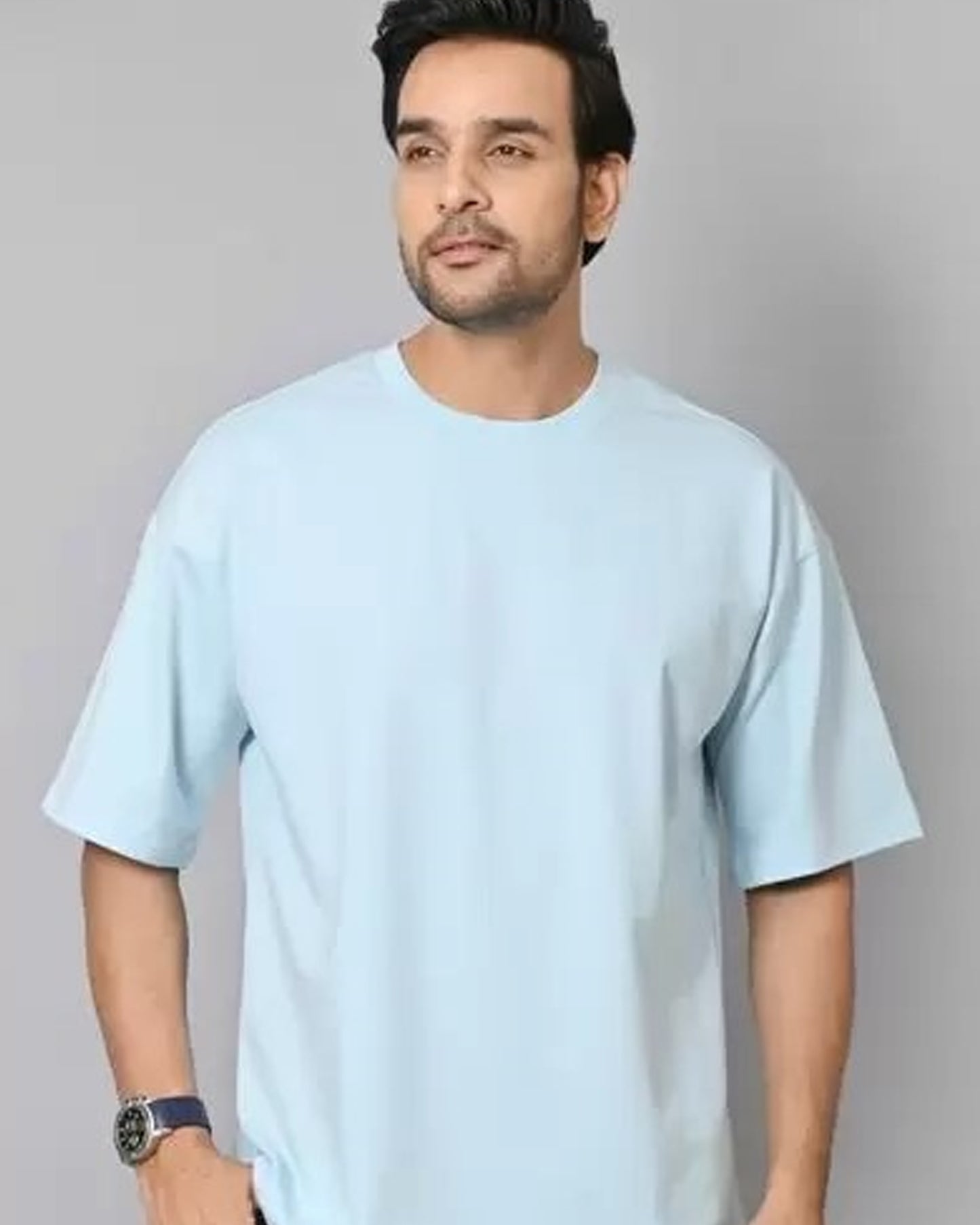 Sky Blue Oversized T-Shirt Casual Style with Relaxed Fit Close Front View