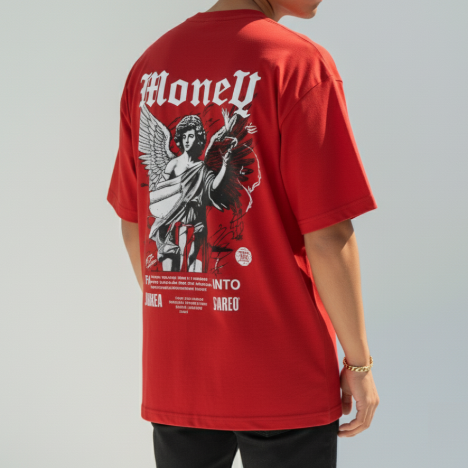 Black Oversized Graphic T-Shirt with Renaissance Inspired Print