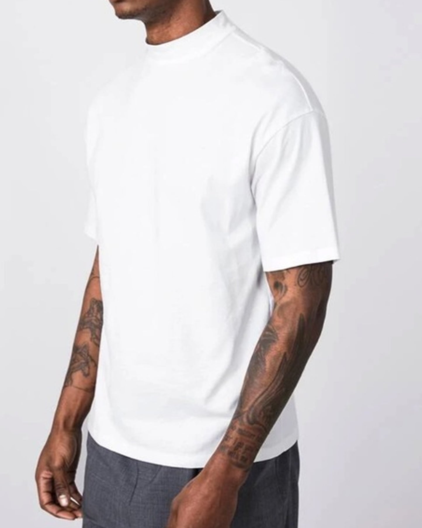 White_Mock_Neck_TShirt_Casual_Style_Side_view