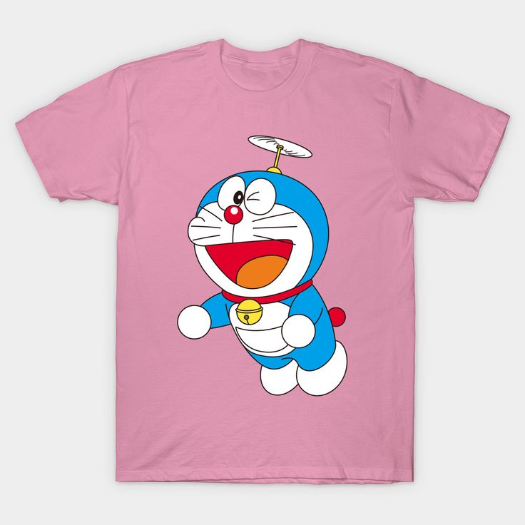 Flying Doremon Print in Pink T-Shirt