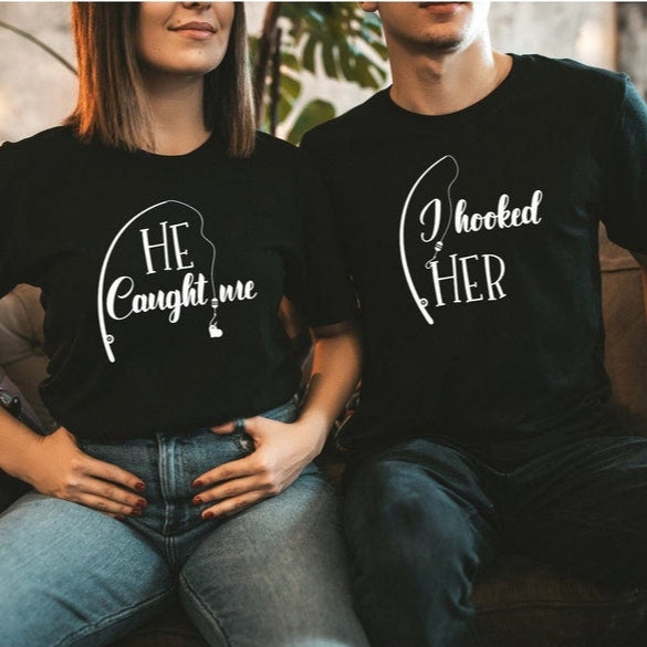 I Hooked Her & He Caught Me Short Sleeve Couple T-Shirts