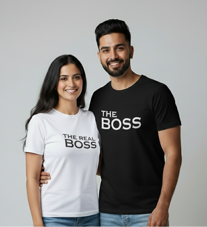 "THE BOSS / THE REAL BOSS" matching couple T-shirts!