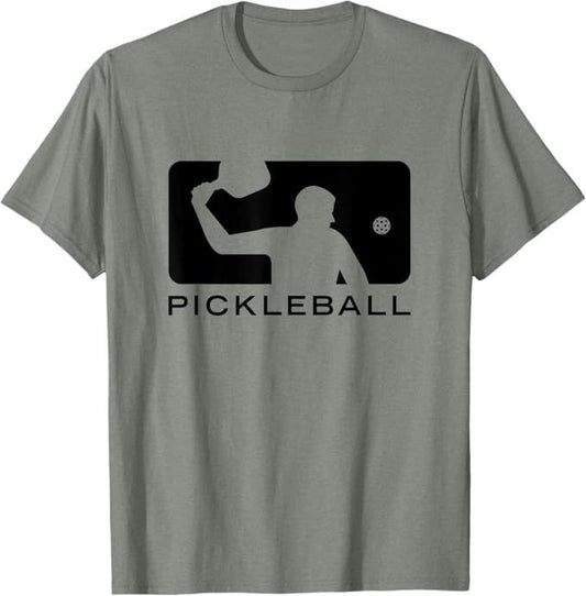 Gray t-shirt with a pickleball player silhouette and "Pickleball" text.