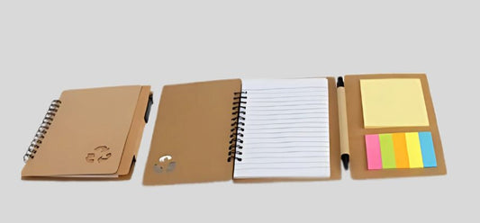 DK-044 Eco-friendly Spiral Notebook with Sticky Notes & Pen - Recycled Stationery Set 1307
