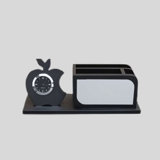 DK –Premium Wooden Apple Shape Pen Stand with Clock | Stylish Desk Organizer for Office & Home 1407