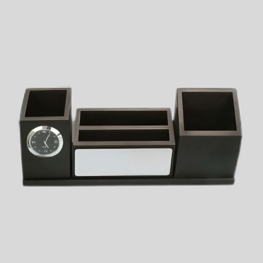 DK –Premium Wooden Desk Organizer with Clock & Multiple Compartments | Pen Stand for Office & Home 1410