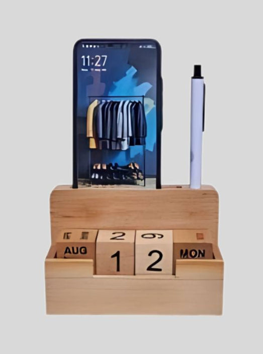 DK –Wooden Desk Organizer with Mobile Holder, Pen Stand & Perpetual Calendar 1416