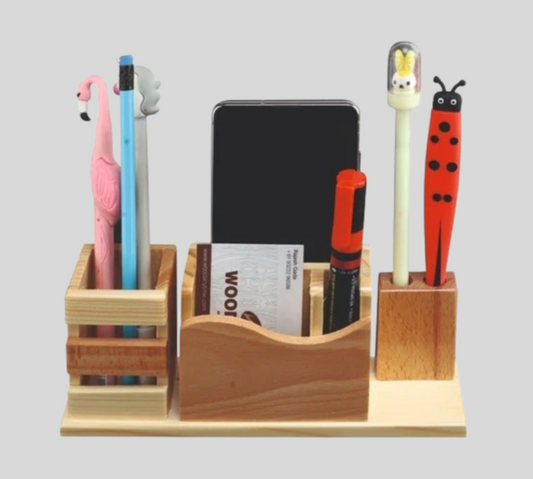 DK –Premium Wooden Multi-Compartment Pen Stand & Desk Organizer – Mobile, Card & Stationery Holder 1418