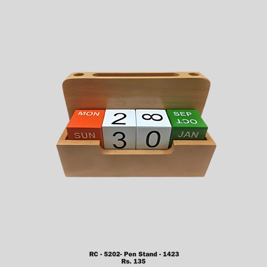 DK –5202 Wooden Perpetual Calendar Pen Stand Desk Organizer - 1423