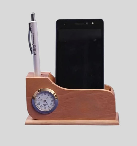 DK –2016 Wooden Desk Organizer with Phone Stand, Pen Holder & Clock 1426
