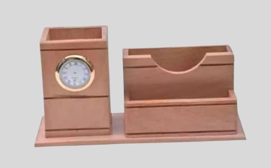 DK –2008 Wooden Desk Organizer with Pen Holder, Business Card Holder & Clock 1427