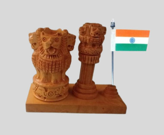 DK –PLT 2030 Wooden Ashoka Pillar Pen Stand with Indian Flag 1433