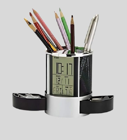 DK –   Digital Pen Stand with Thermometer, Clock & Two Side Trays 1451