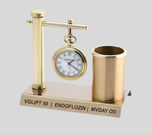 DK –  BTC 4343 Golden Pocket Watch Pen Stand with Personalized Base 1455