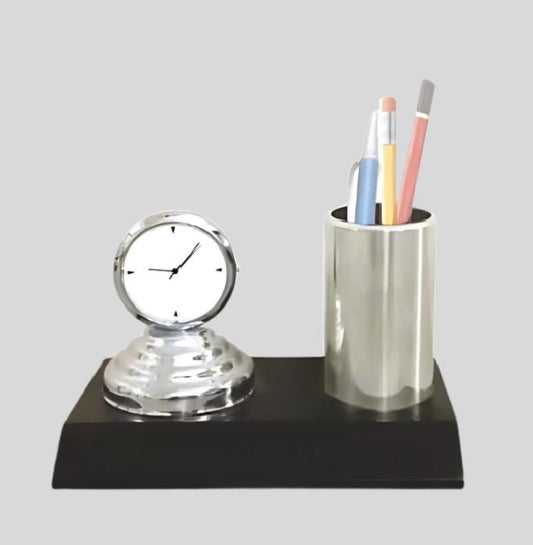 DK –M492 Pen Stand with Clock - Executive Metal Desk Organizer 1459