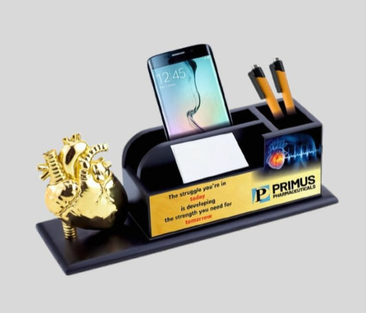 DK –BTC 4299 Golden Heart Pen Stand with Mobile Holder & Motivational Quote 1461