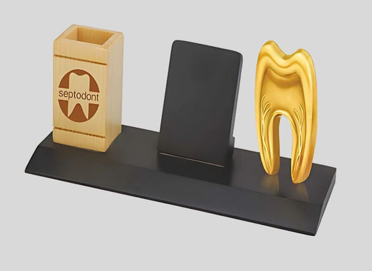 DK –BTC 4231 Golden Tooth Pen Stand with Mobile Holder - Dental Desk Organizer 1462
