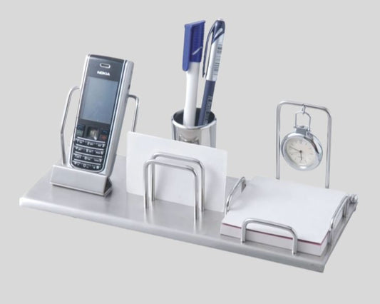 DK -M 266 Executive Desk Organizer with Analog Clock & Mobile Holder - Silver 1468