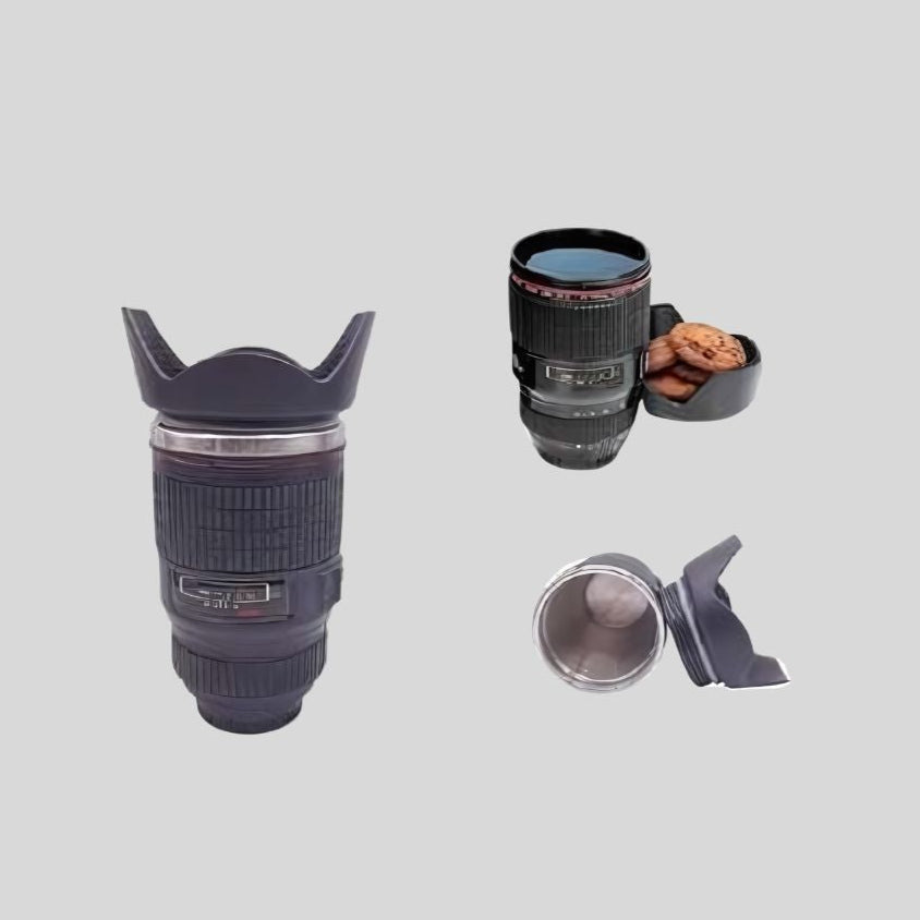 Camera Lens Coffee Mug – Stainless Steel, Anti-Slip Grip, Creative Gift Cup DKGHA- 364