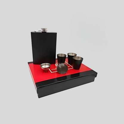 8 Oz Black Hip Flask Gift Set with 4 Stainless Steel Shot Glasses & Funnel 18070