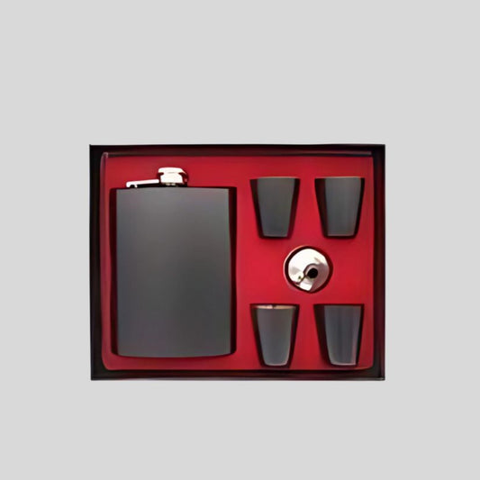 8 Oz Black Hip Flask Gift Set with 4 Stainless Steel Shot Glasses & Funnel 18070
