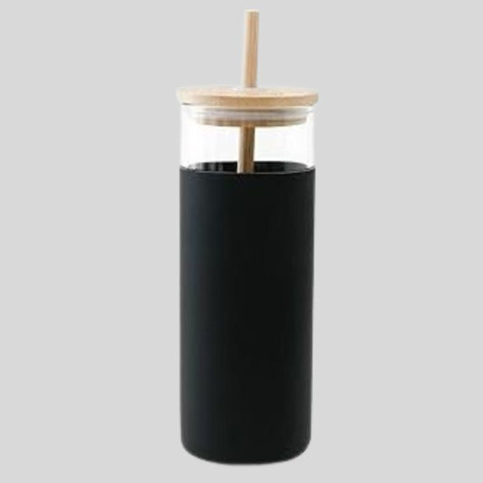 DK – Elegant Glass Tumbler with Wooden Lid & Straw - 911