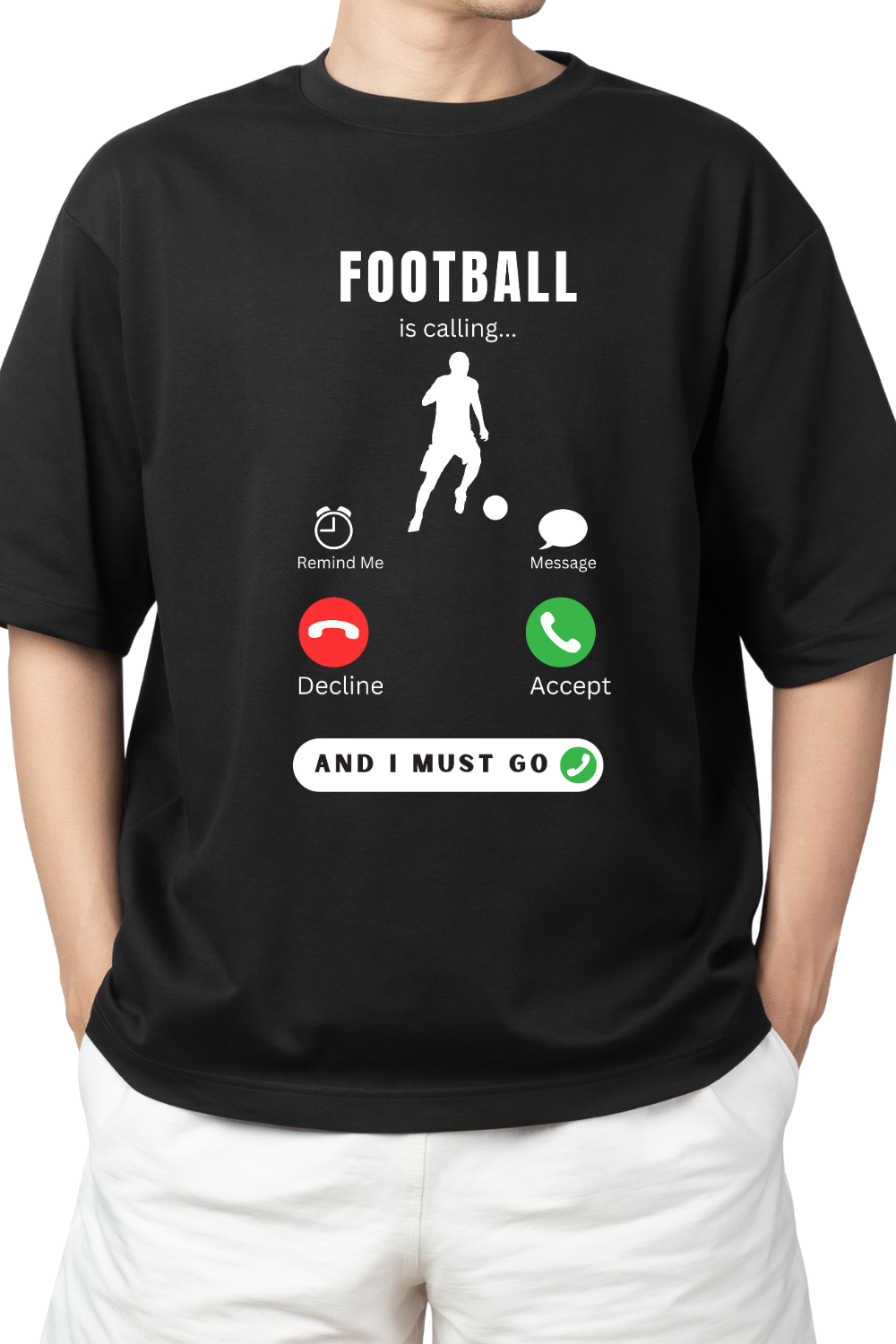 Football is Calling Phone Theme Print in Black T-Shirt