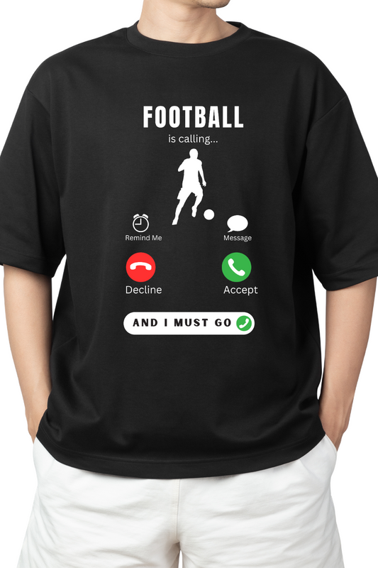 Football is Calling Phone Theme Print in Black T-Shirt