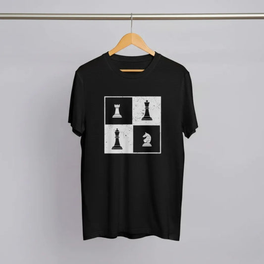 Black Chess-Themed T-Shirt with Stylish Minimalist Design