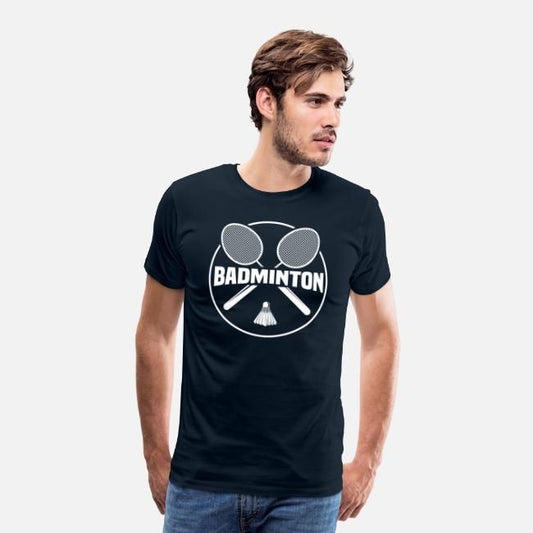 Black T-shirt with white text reading 'I Love Badminton,' featuring two crossed rackets and a shuttlecock graphic.