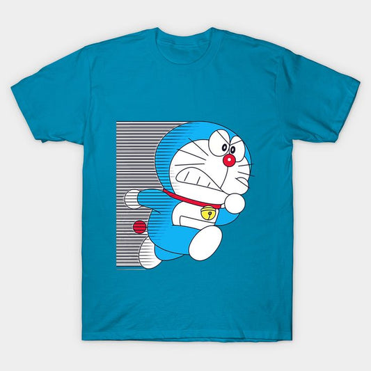 Running Doremon in Blue T-Shirt
