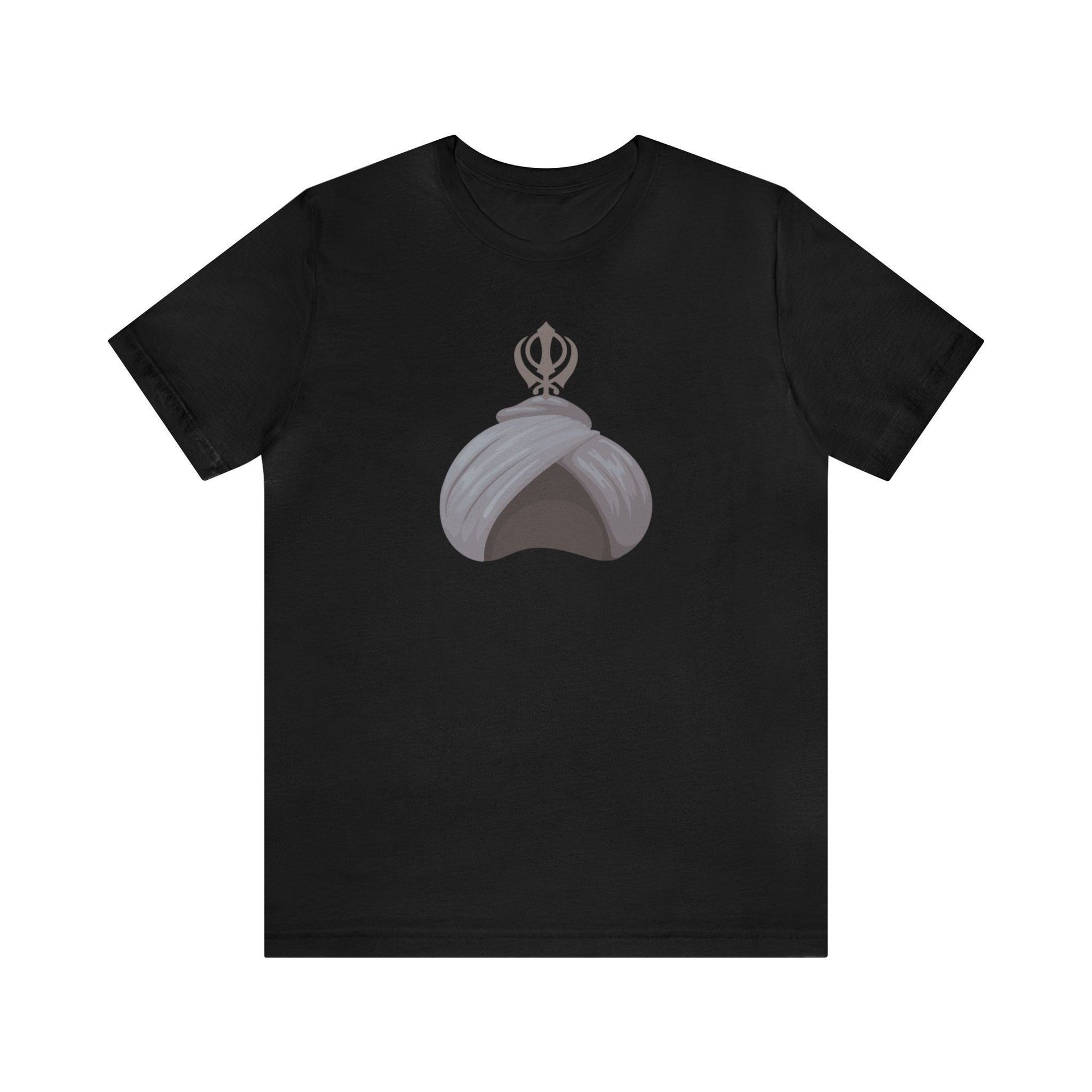 A black t-shirt featuring a Dastar (turban) and Khanda, symbolizing Sikh pride and divine faith.