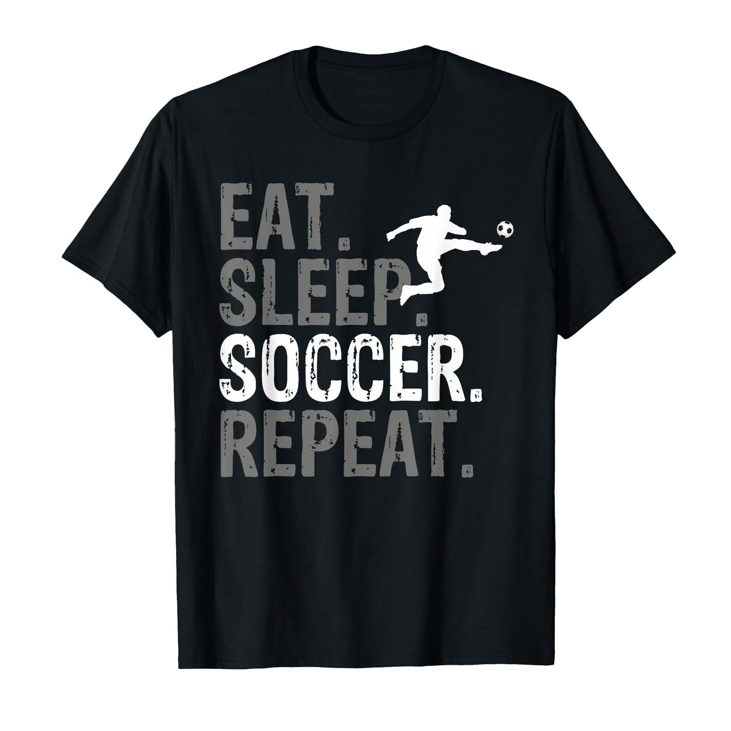 Eat.Sleep.Soccer.Repeat Kick Football Printed Black T-Shirt