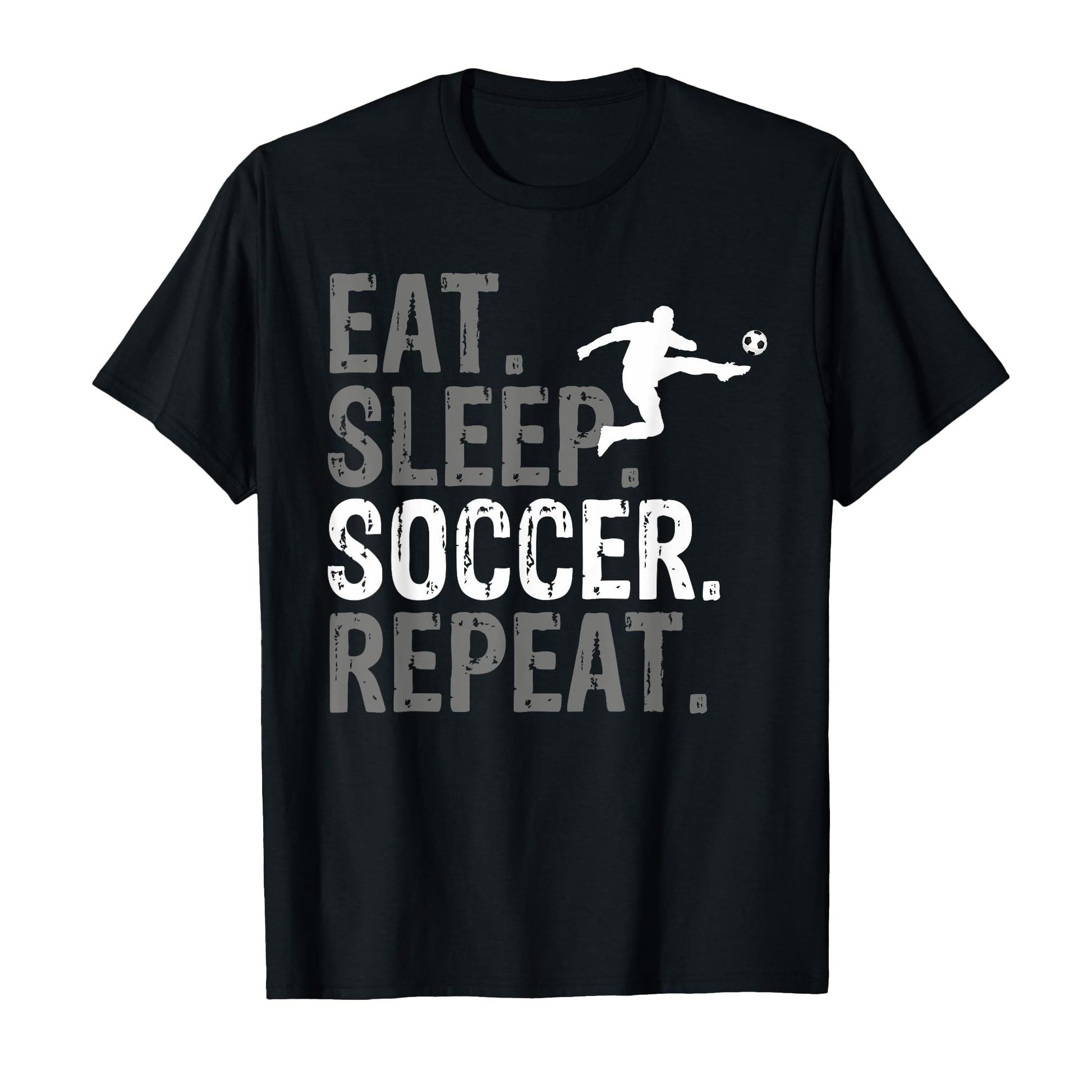 Eat.Sleep.Soccer.Repeat Kick Football Printed Black T-Shirt
