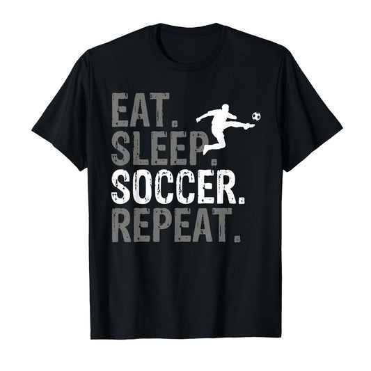 Eat.Sleep.Soccer.Repeat Kick Football Printed Black T-Shirt