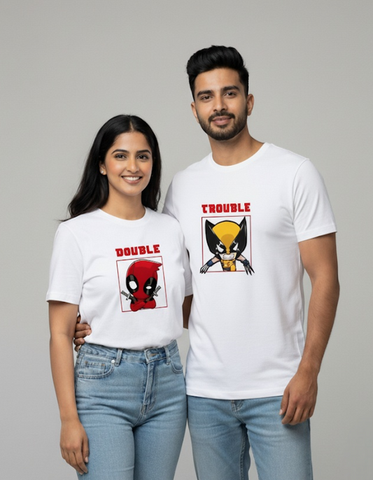Deadpool & Wolverine "DOUBLE TROUBLE" Matching Couple T-Shirts