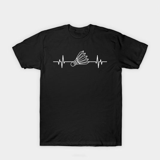 Shuttlecock Heartbeat EKG Line Design Badminton T-Shirt